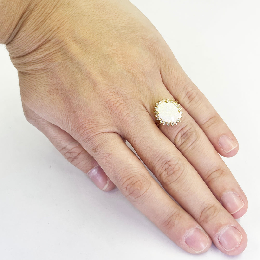14K Yellow Gold Opal & Diamond Ring