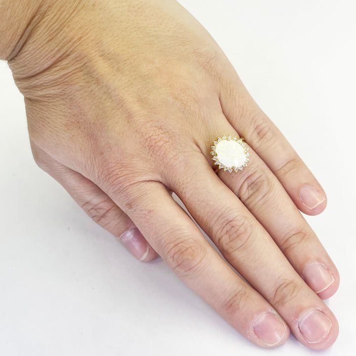14K Yellow Gold Opal & Diamond Ring