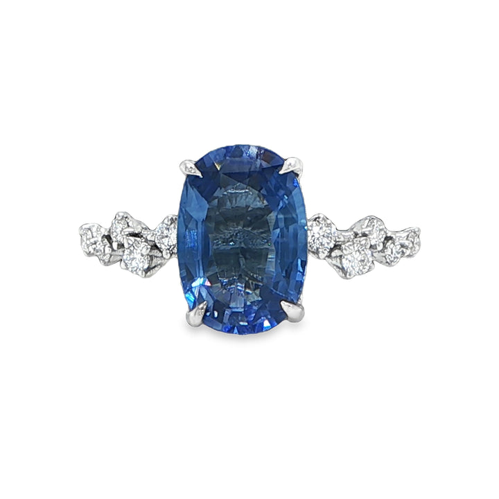 Platinum Oval Sapphire Hidden Halo Ring