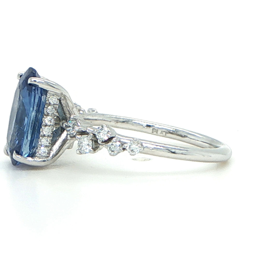 Platinum Oval Sapphire Hidden Halo Ring