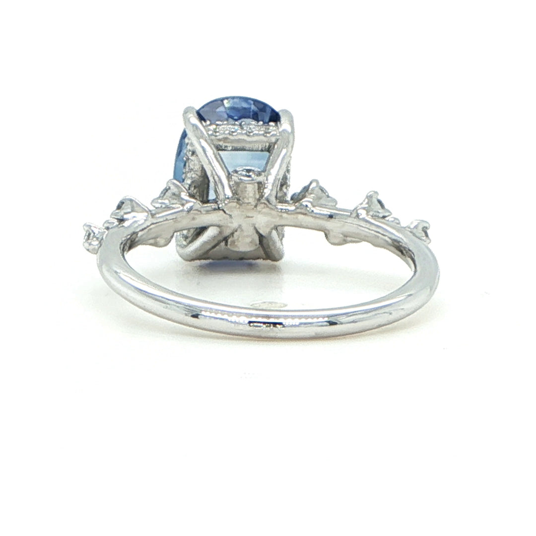 Platinum Oval Sapphire Hidden Halo Ring