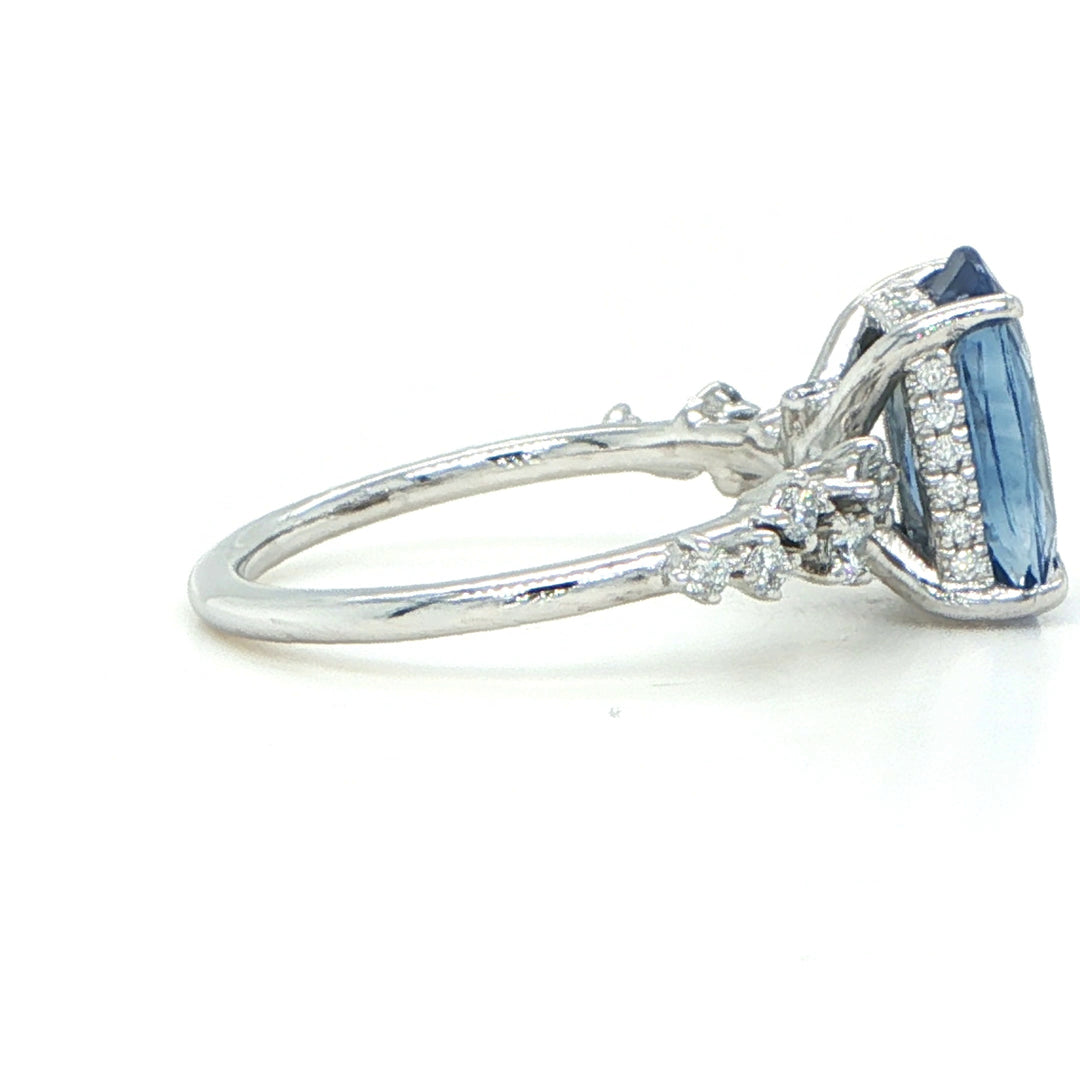 Platinum Oval Sapphire Hidden Halo Ring