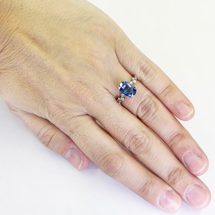 Platinum Oval Sapphire Hidden Halo Ring