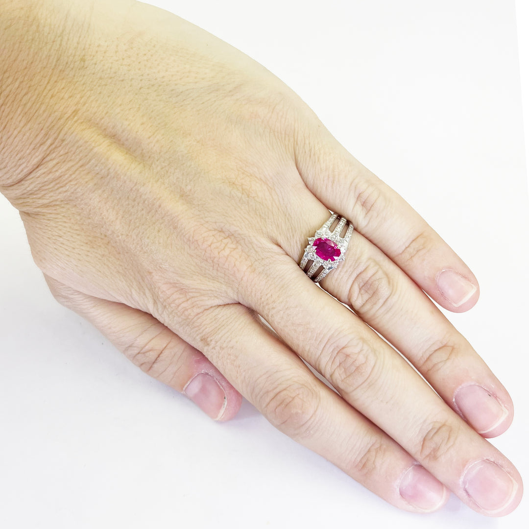 Platinum Oval Ruby & Diamond Ring