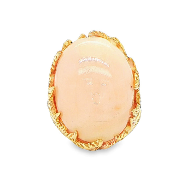 14K Yellow Gold Angel Skin Coral Cabochon Ring