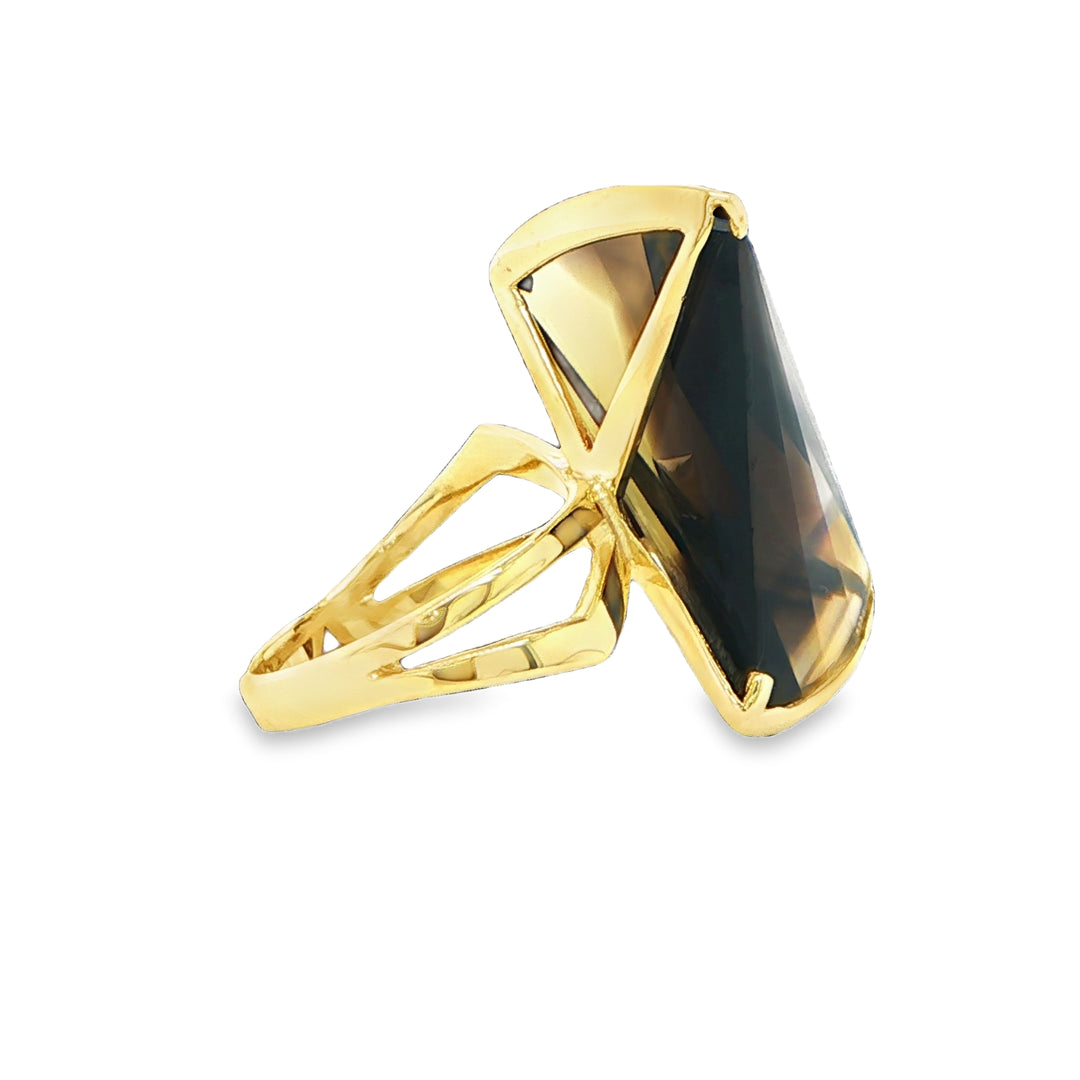 14K Yellow Gold Smoky Citrine Abstract Cocktail Ring