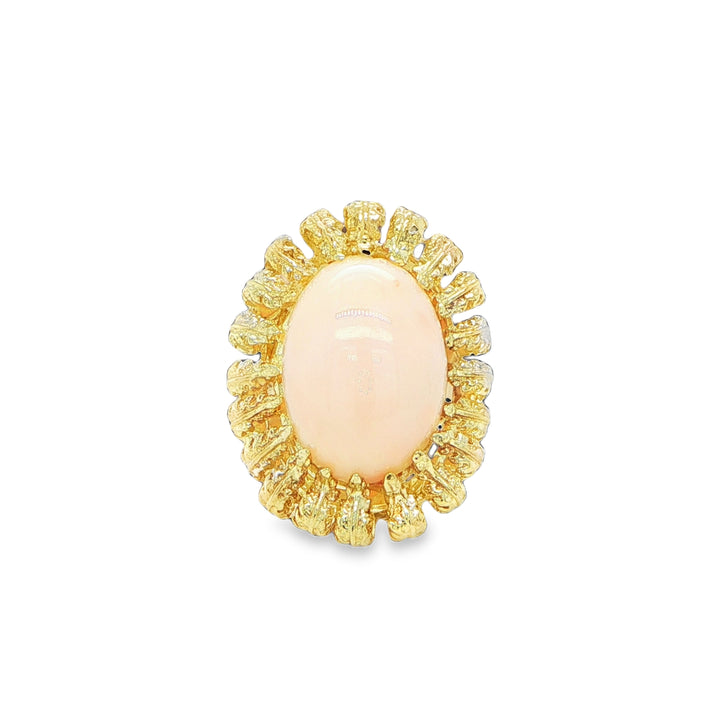 14K Yellow Gold Angel Skin Coral Cabochon Cocktail Ring
