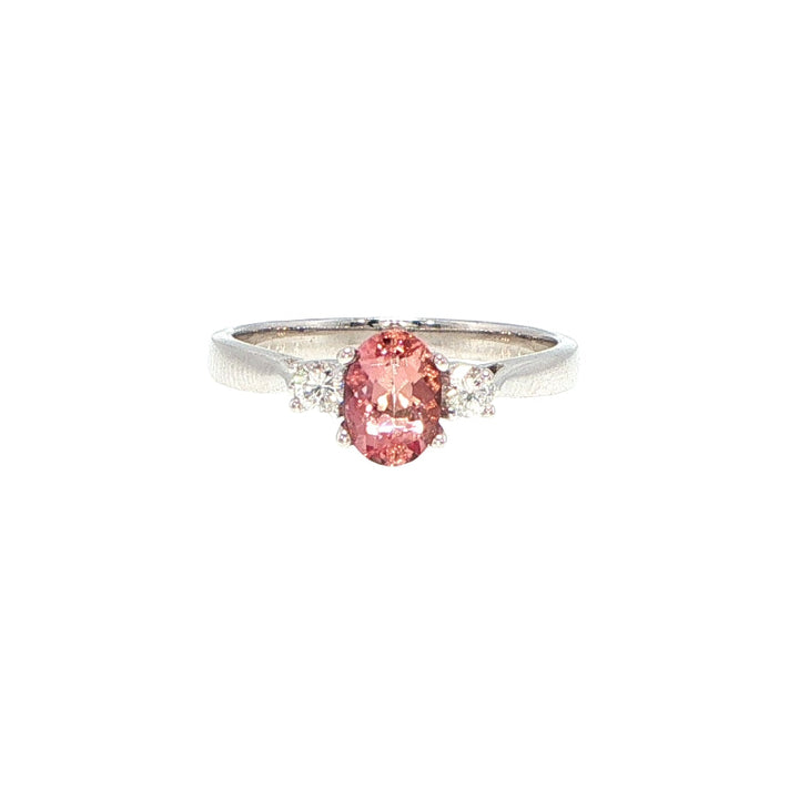 14K White Gold Imperial Topaz & Diamond Three Stone Ring