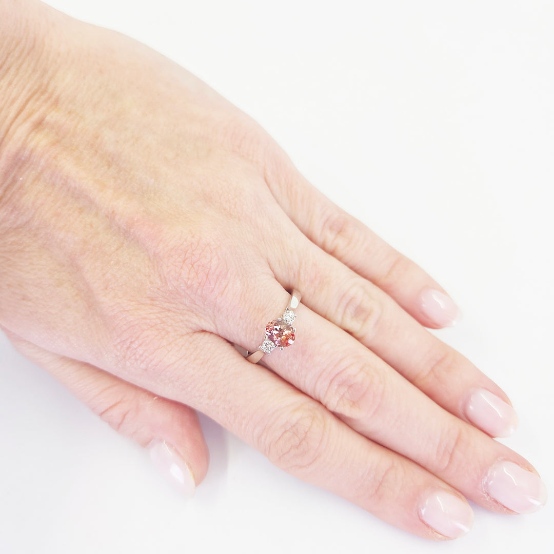 14K White Gold Imperial Topaz & Diamond Three Stone Ring