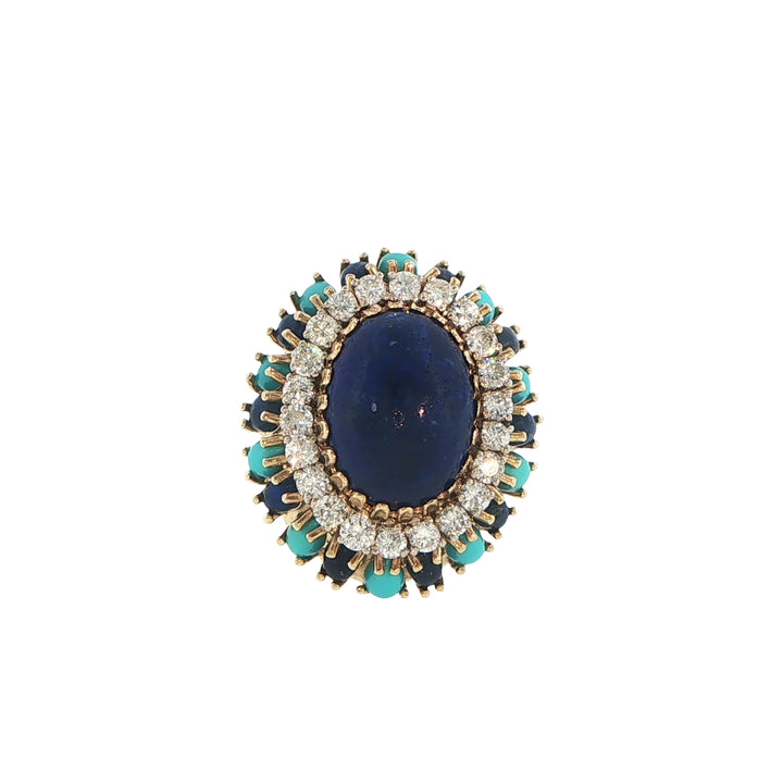 18K Yellow Gold Turquoise, Lapis & Diamond Cocktail Ring