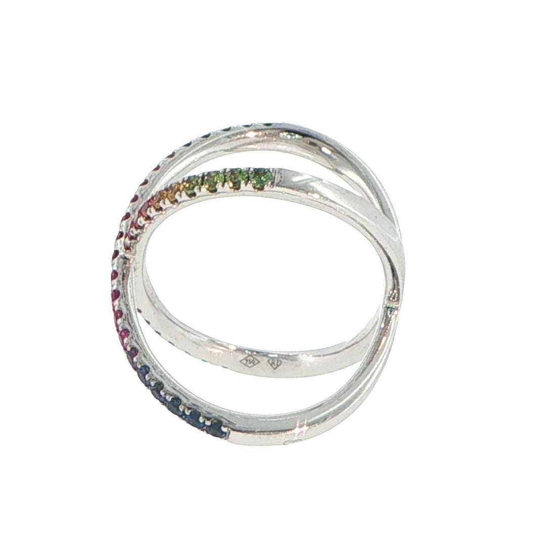 18K White Gold Multi-Color Sapphire Crossover Ring