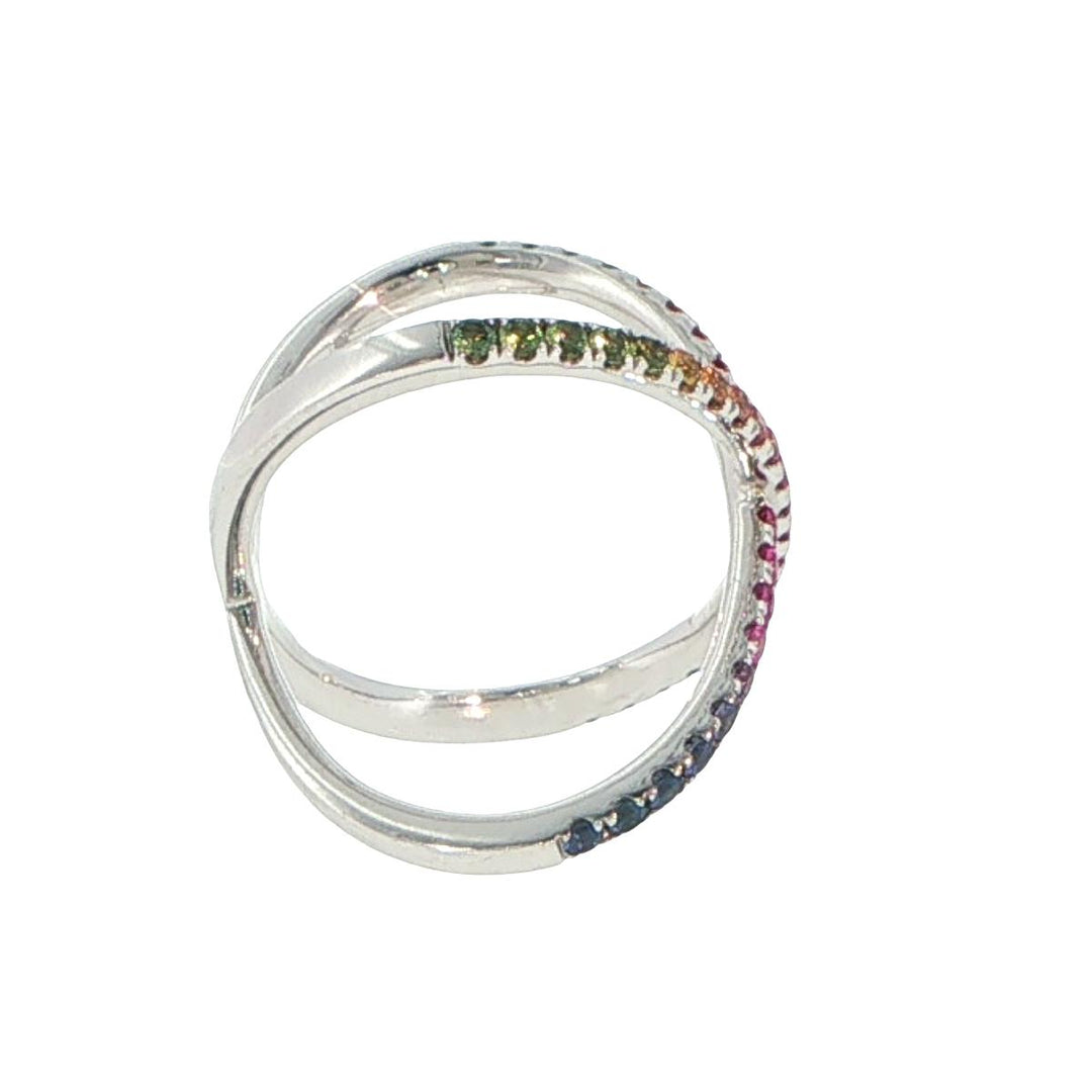 18K White Gold Multi-Color Sapphire Crossover Ring