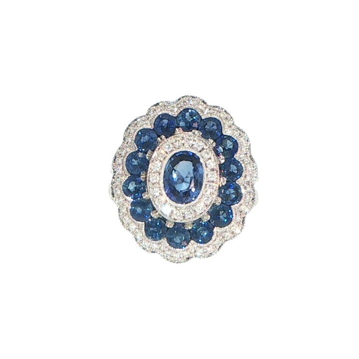 14K White Gold Art Deco Style Sapphire & Diamond Ring