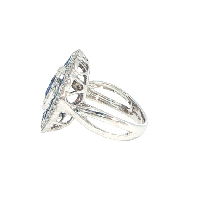 14K White Gold Art Deco Style Sapphire & Diamond Ring