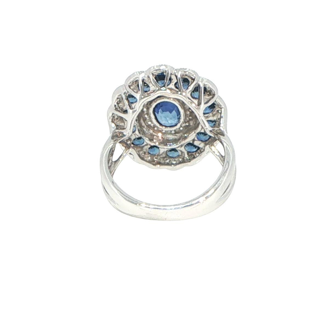 14K White Gold Art Deco Style Sapphire & Diamond Ring