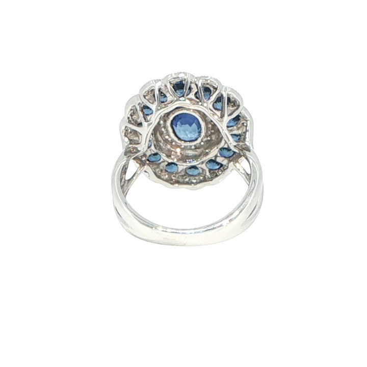 14K White Gold Art Deco Style Sapphire & Diamond Ring