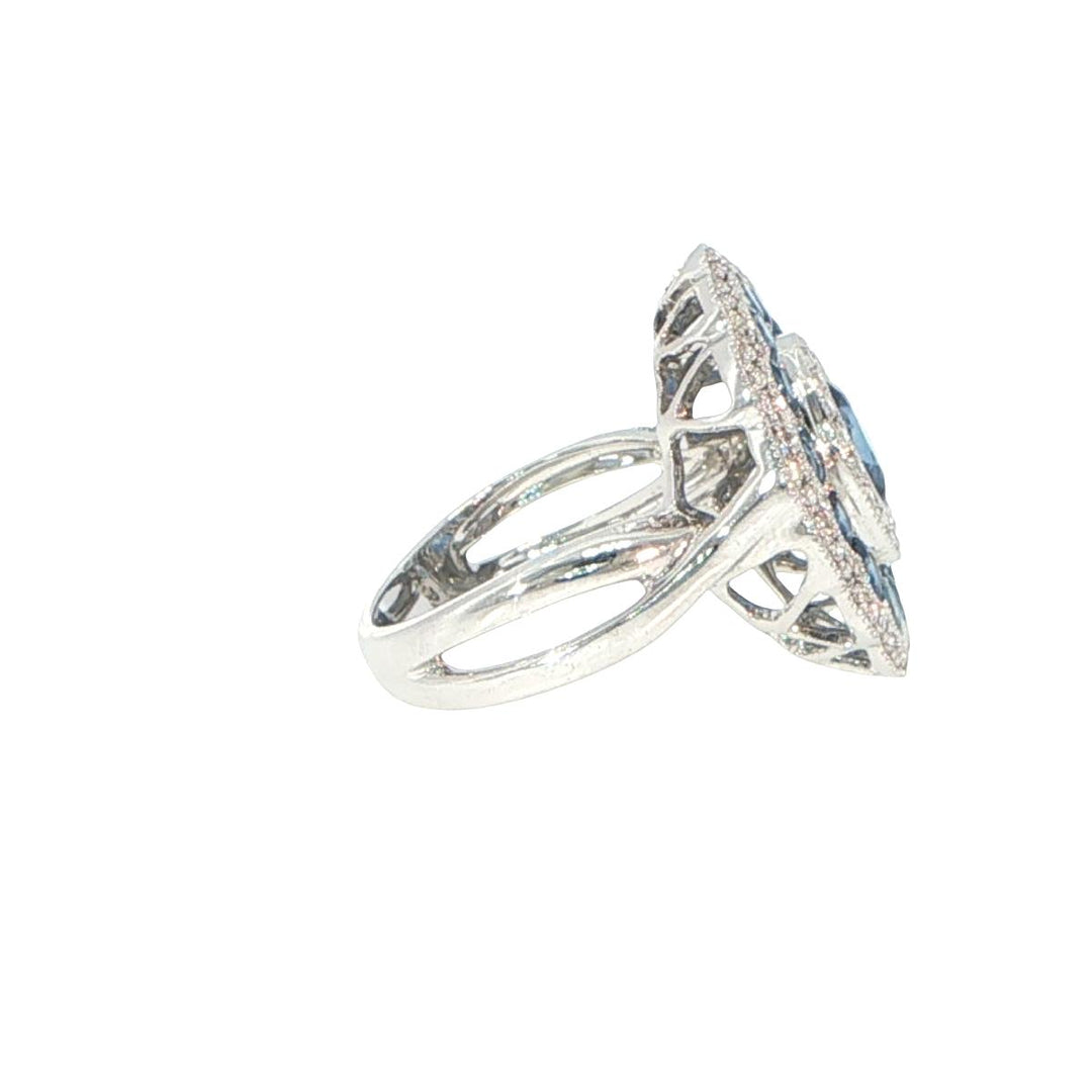 14K White Gold Art Deco Style Sapphire & Diamond Ring
