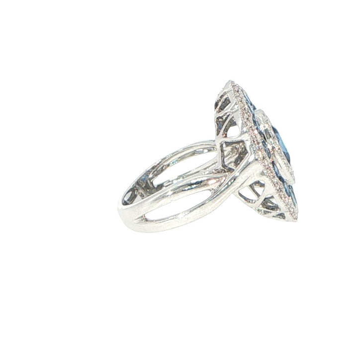 14K White Gold Art Deco Style Sapphire & Diamond Ring
