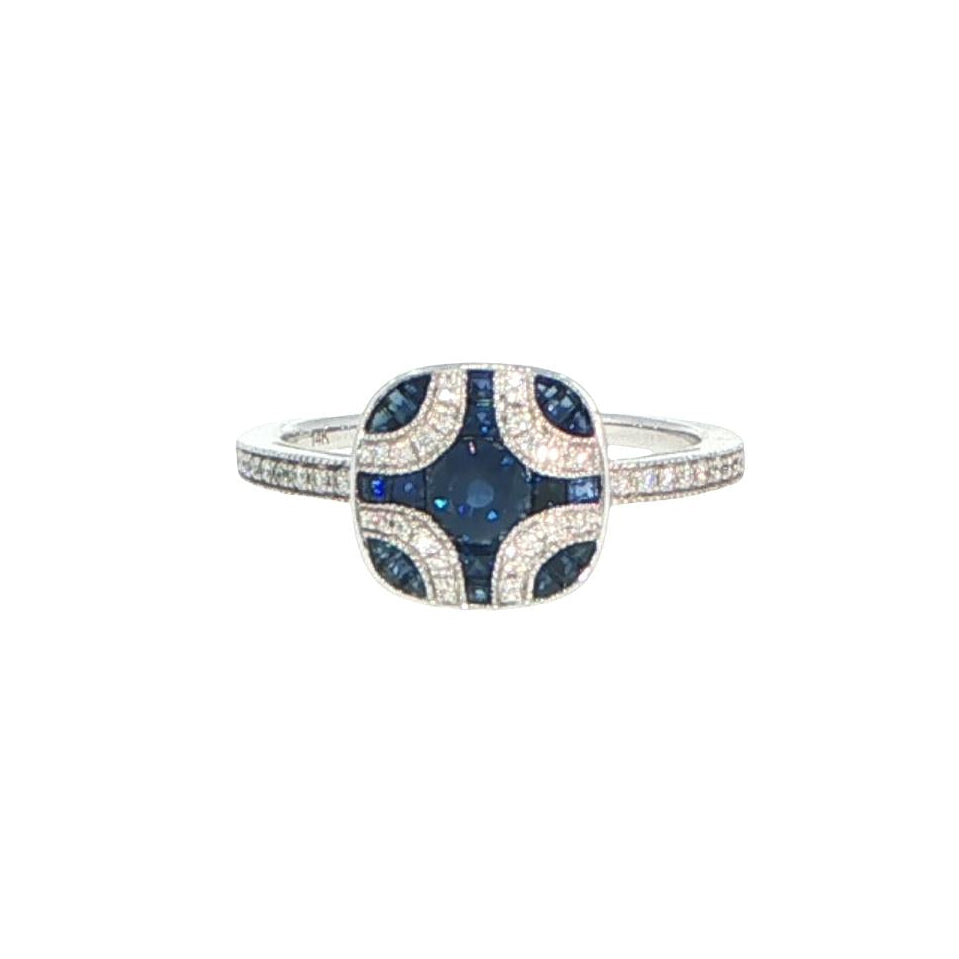 14K White Gold Sapphire & Diamond Fashion Ring