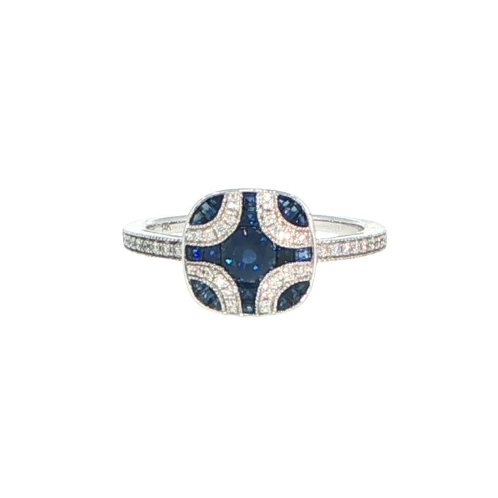 14K White Gold Sapphire & Diamond Fashion Ring