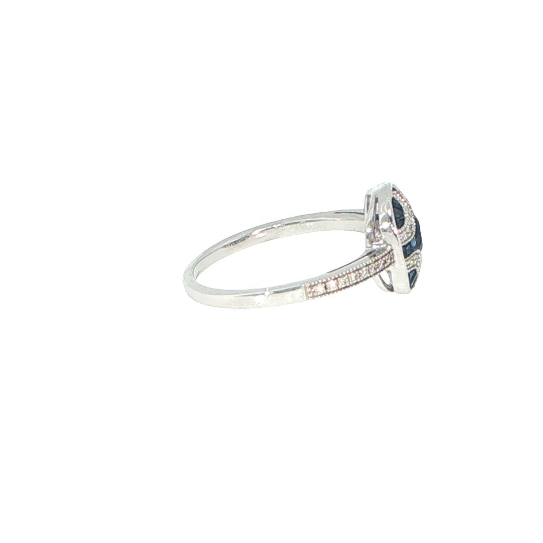14K White Gold Sapphire & Diamond Fashion Ring