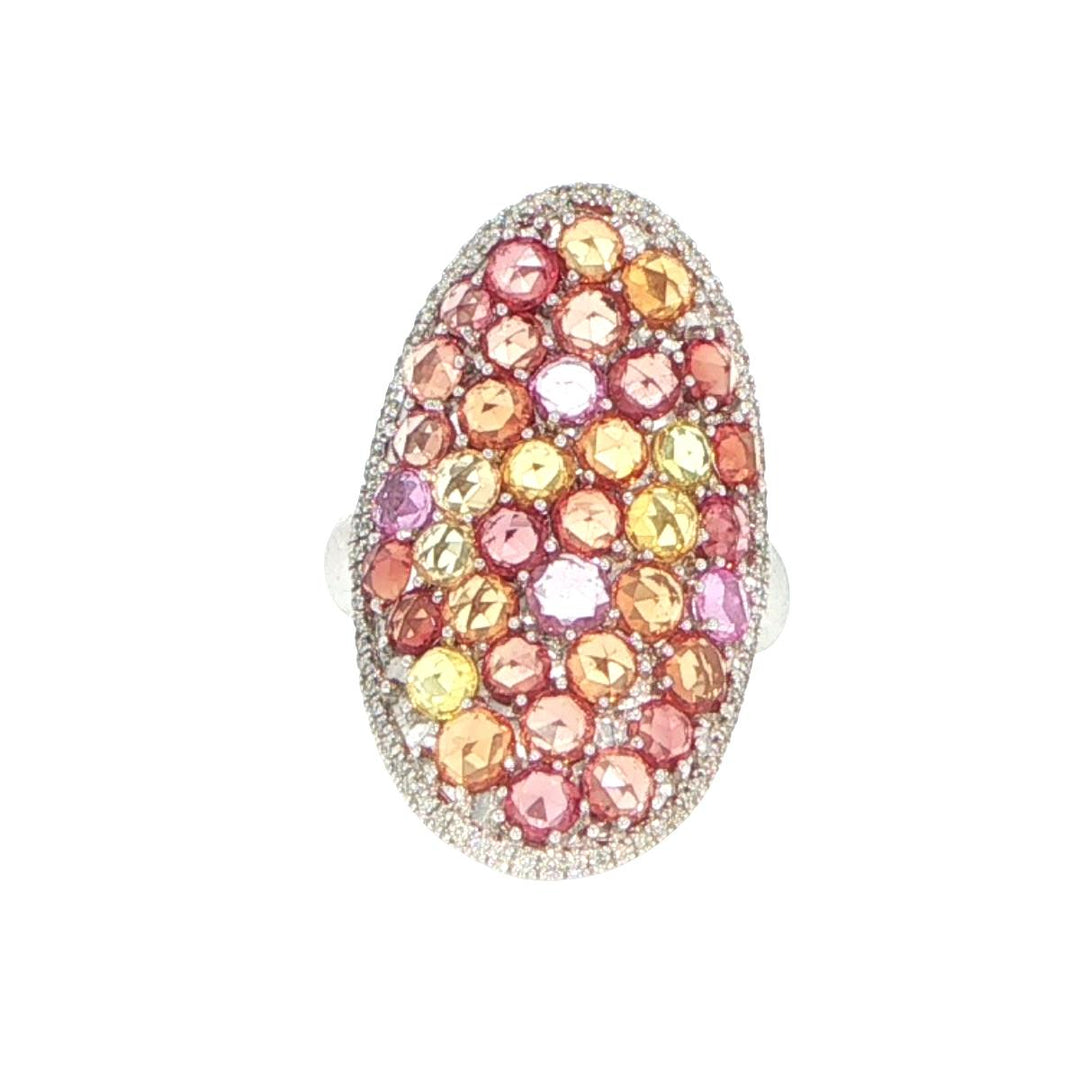 14K White Gold Multi-Color Sapphire & Diamond Fashion Ring