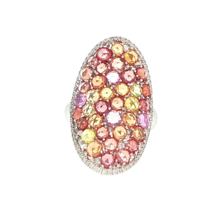 14K White Gold Multi-Color Sapphire & Diamond Fashion Ring