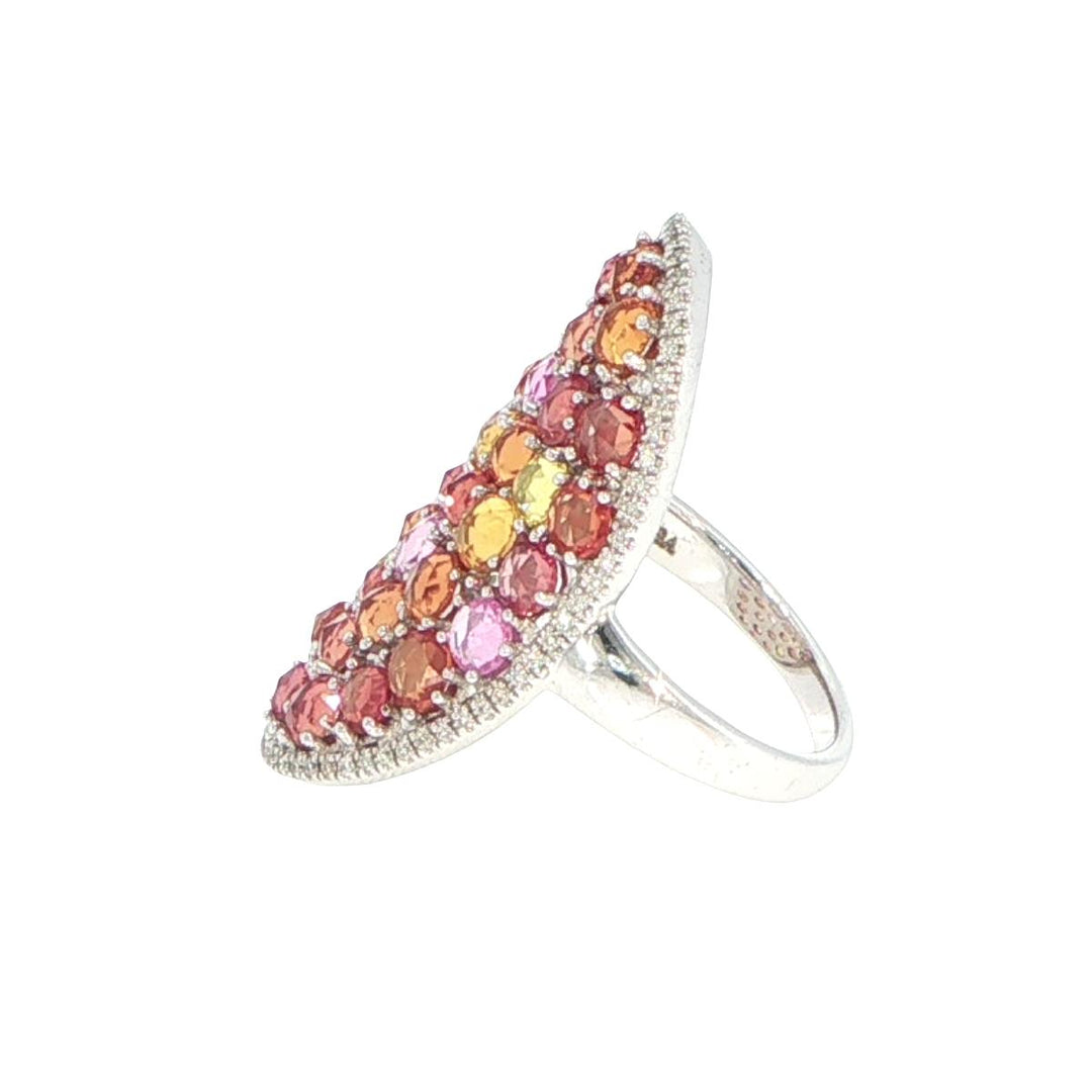 14K White Gold Multi-Color Sapphire & Diamond Fashion Ring
