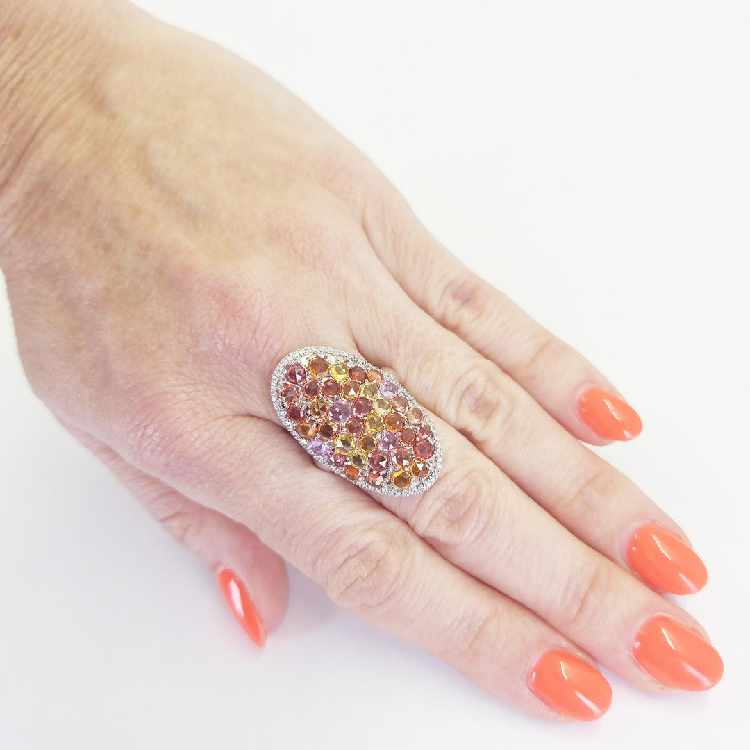14K White Gold Multi-Color Sapphire & Diamond Fashion Ring
