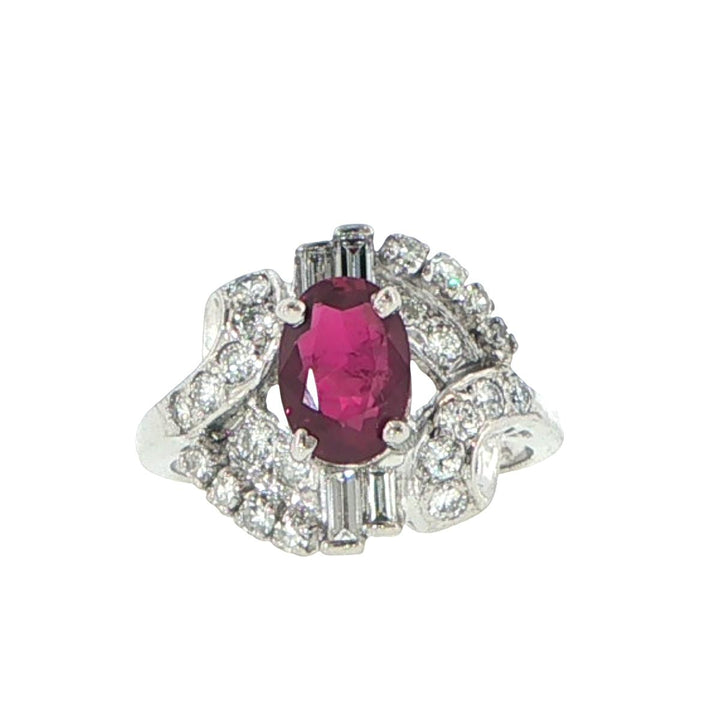 14K White Gold Ruby & Diamond Ballerina Ring