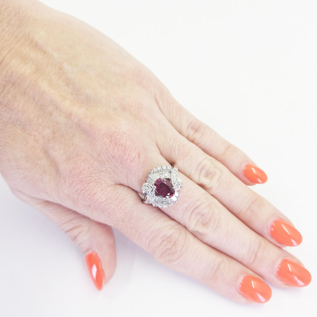 14K White Gold Ruby & Diamond Ballerina Ring