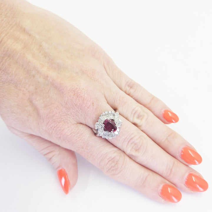 14K White Gold Ruby & Diamond Ballerina Ring