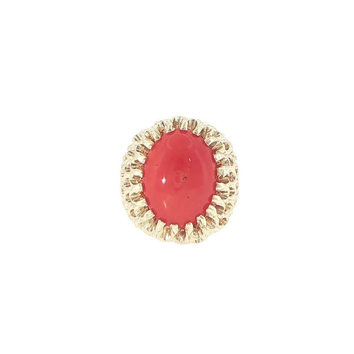 14K Yellow Gold Coral Cabochon Textured Fashion Ring