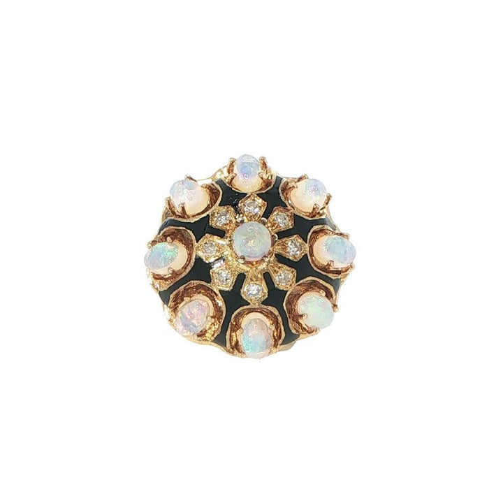 Vintage 14K Yellow Gold Opal & Diamond Enamel Ring
