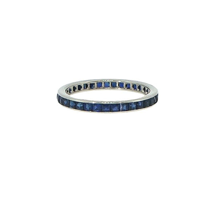 14K White Gold Synthetic Sapphire Square Cut Band Ring