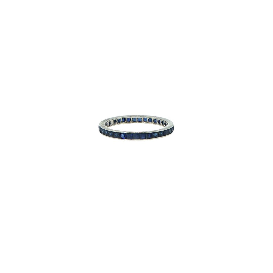 14K White Gold Synthetic Sapphire Square Cut Band Ring