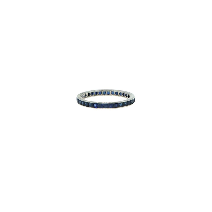 14K White Gold Synthetic Sapphire Square Cut Band Ring