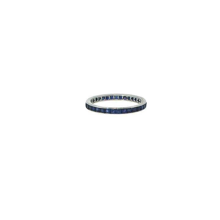 14K White Gold Synthetic Sapphire Square Cut Band Ring