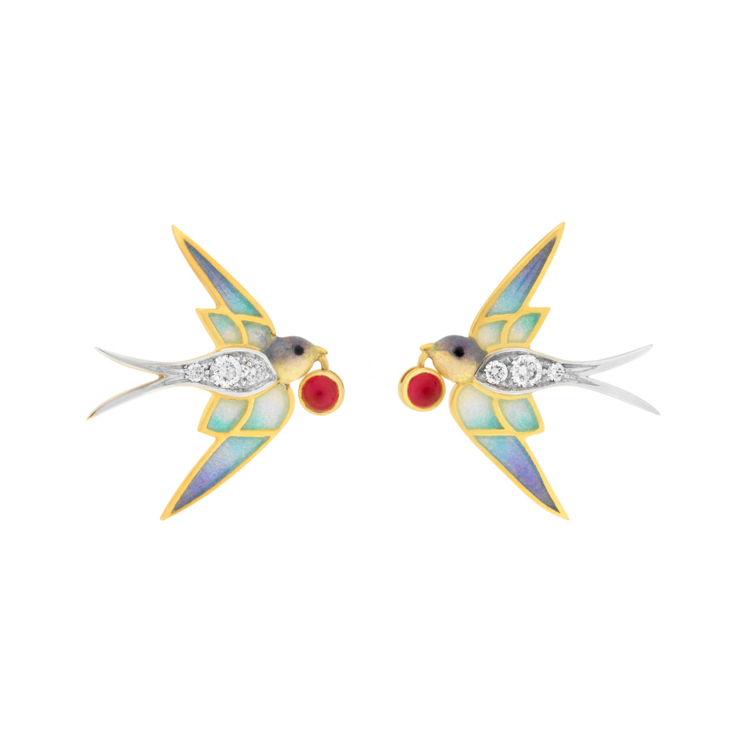 Ruby and Diamond Bird Earrings