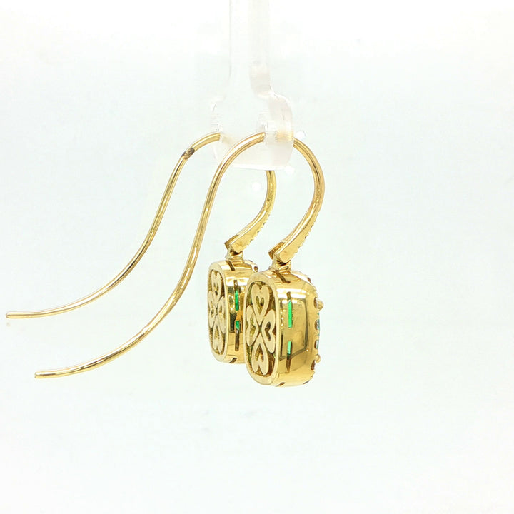 18K Yellow Gold Colombian Emerald & Diamond Drop Earrings