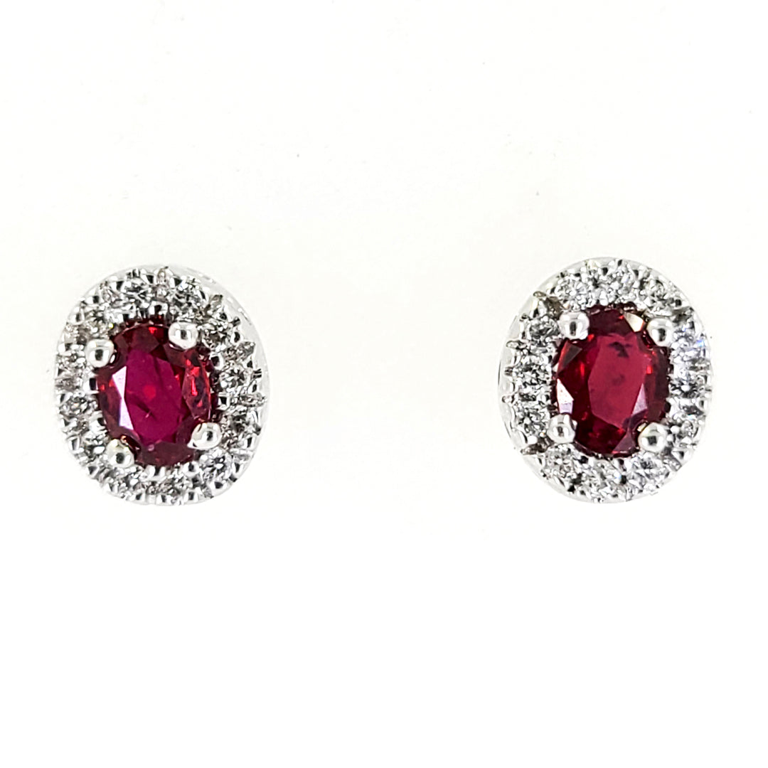 Ruby and Diamond Halo Stud Earrings