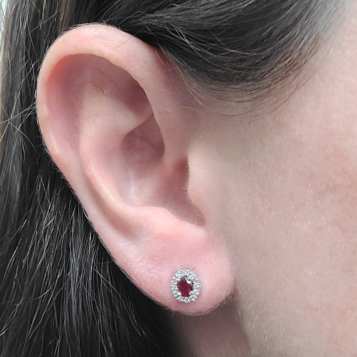 Ruby and Diamond Halo Stud Earrings