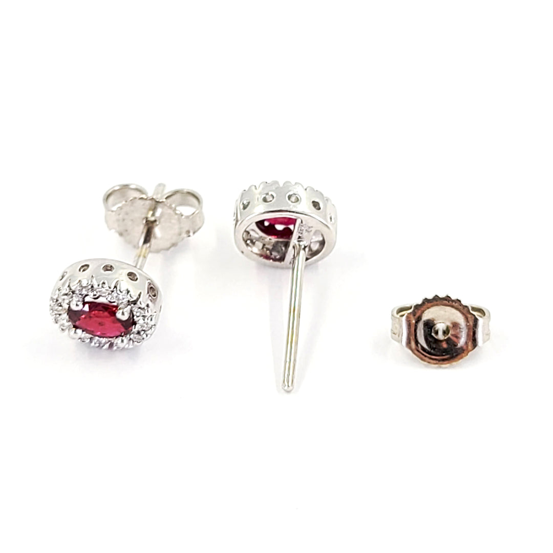 Ruby and Diamond Halo Stud Earrings