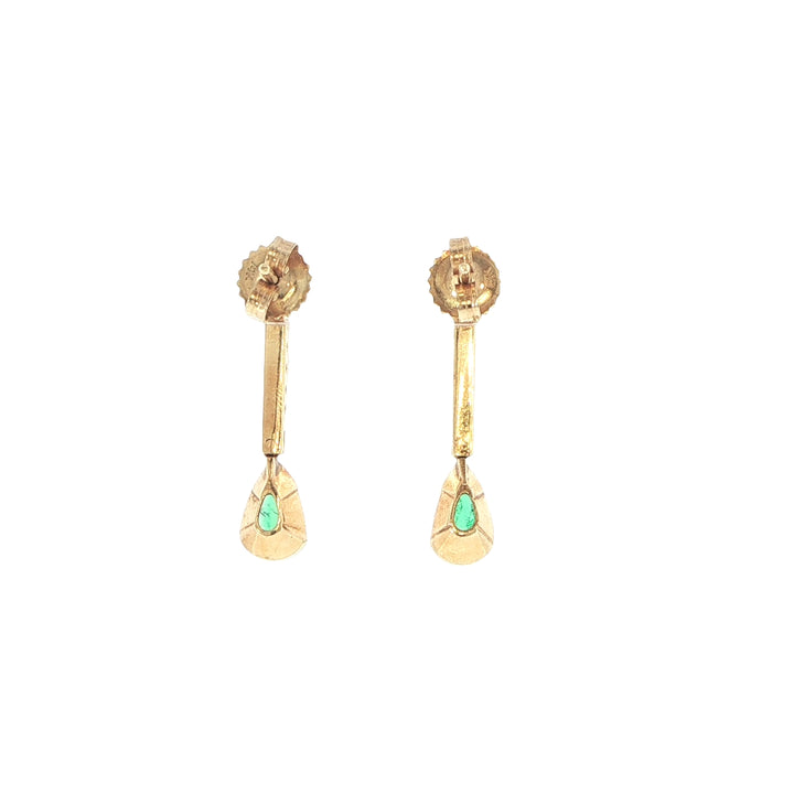 14K Yellow Gold Colombian Emerald & Diamond Drop Earrings
