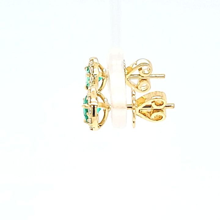 Emerald and Diamond Halo Stud Earrings