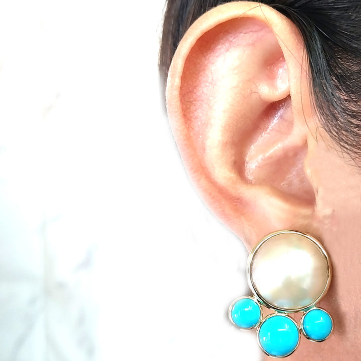 Mabe Pearl and Turquoise Earrings