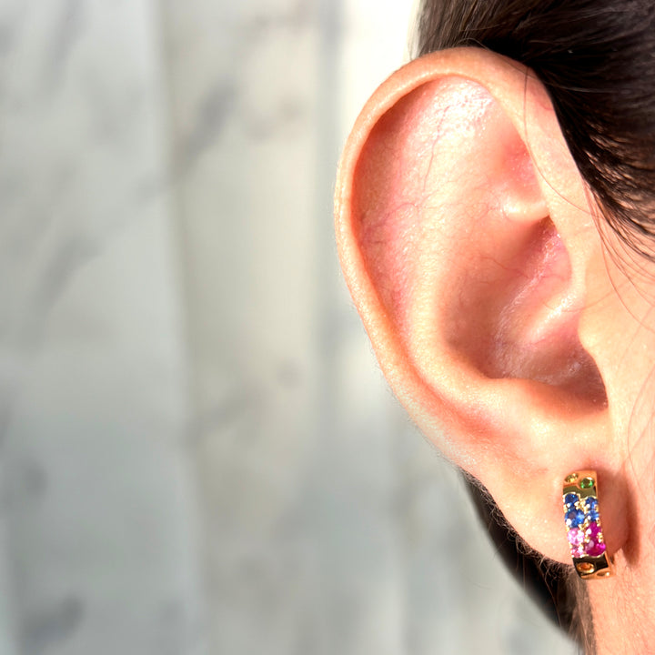 Multicolor Sapphire Huggie Earrings