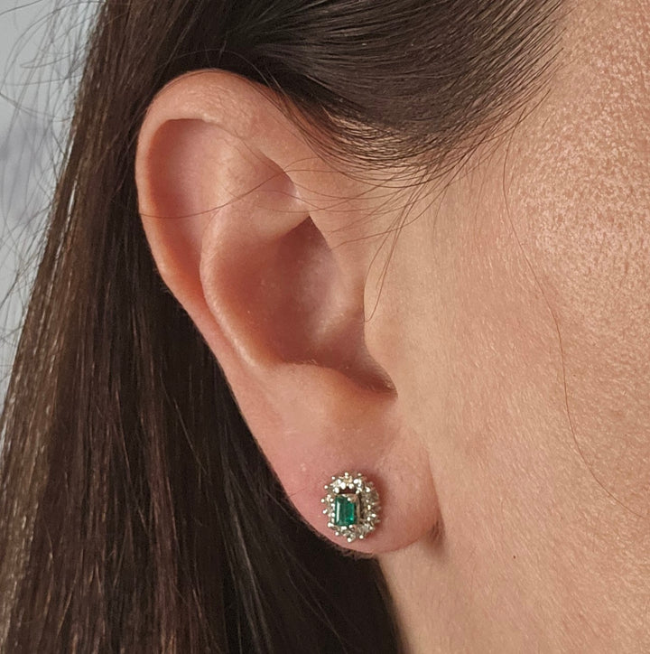 Emerald and Diamond Halo Earrings