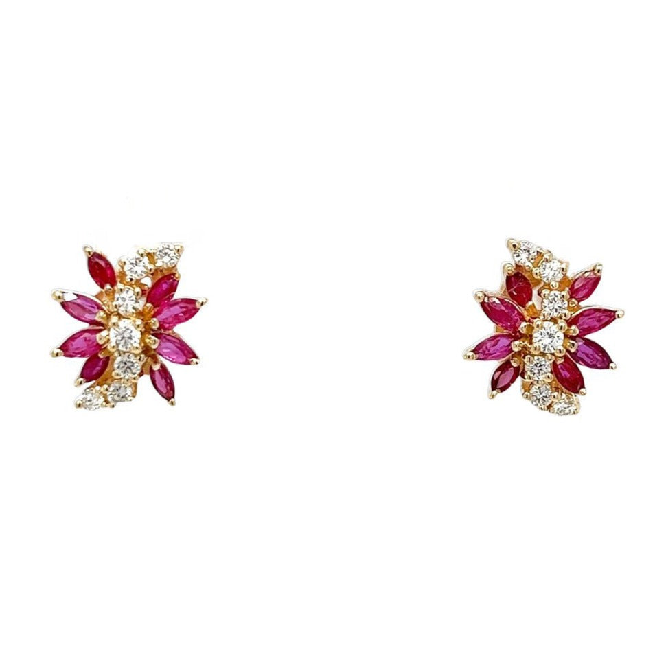 Marquise Ruby and Diamond Earrings