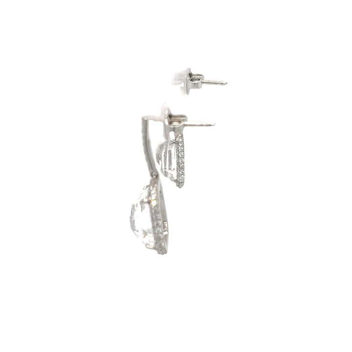 Quartz and Diamond Halo Drop Earrings
